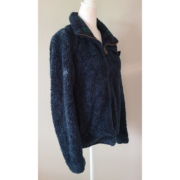 Pendelton Women's Fuzzy Sherpa Jacket Sz Small Full Zipper Blue Plaid Pockets - Picture 3 of 10